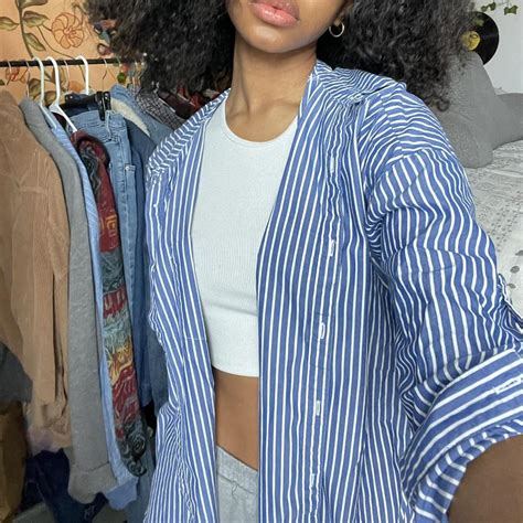 Forever 21 blue and white flannel •Size Large... - Depop