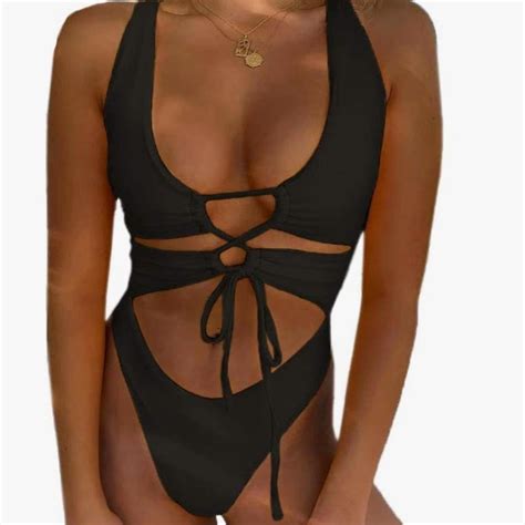 Black one piece bikini never worn size small - Depop