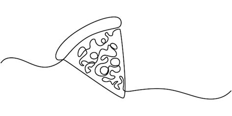 One line drawing or illustration of slice of pizza with pepperoni and ...
