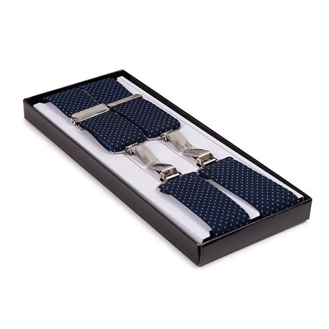 Sky blue dots on navy blue braces Men's cufflinks, silk ties and braces ...