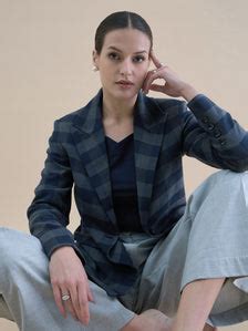 Women Checkered Wool Blend Notch Collar Blazer