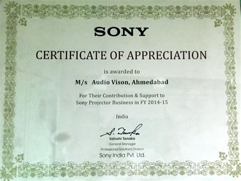 Audio Vison receives appreciation from Sony India Pvt Ltd now & then ...