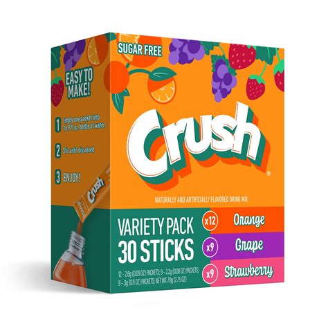 Crush Powdered Drink Mix Variety Pack, Orange, Grape, Strawberry, 30ct ...
