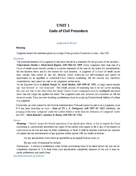 Unit I CPC - i want question ppr - UNIT 1 Code of Civil Procedure ...