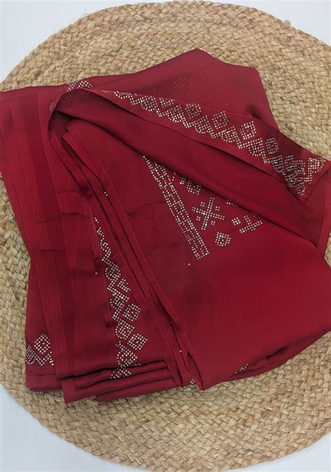 Red Sateen Crepe Party Saree – Sunitha's Sarees