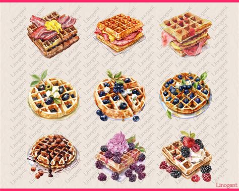 Watercolor Waffle Clipart Bundle, Food Clip Art Set, Bakery, Dessert ...
