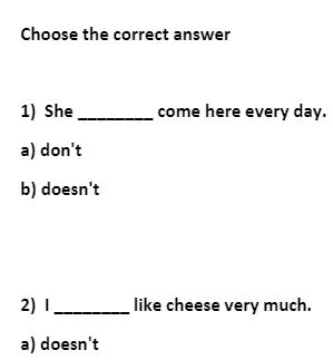 Image result for Present Simple Negative Multiple Choice