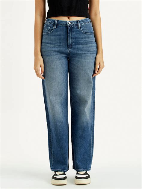 Women's Redloop Med Indigo Mile High Wide Leg Fit High Rise Jeans ...
