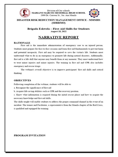 Image result for First Aid Introduction Narrative Reprt