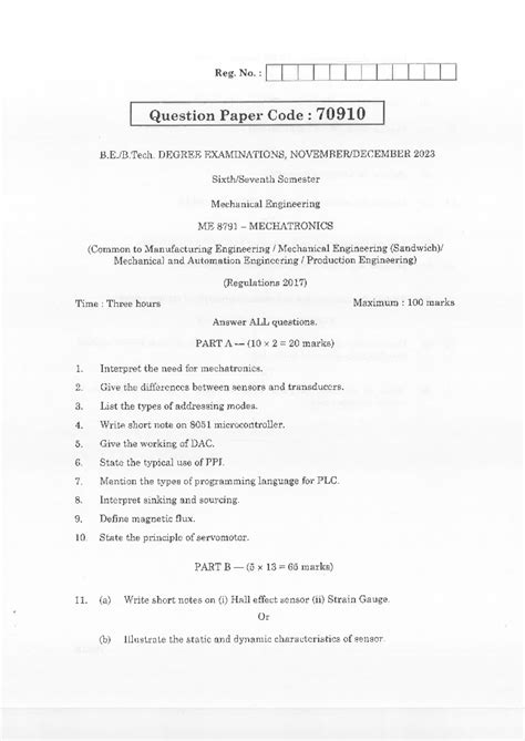 MECH-ND-2023-ME 8791-Mechatronics-524674725-70910 - Reg. No. : Question ...