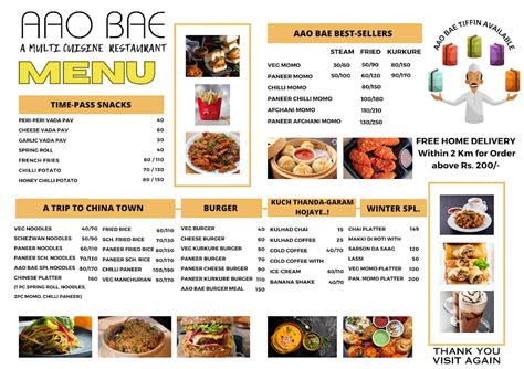 Menu at AAO BAE, Allahabad