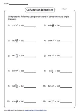 Image result for Cofunction Identities Worksheet.pdf