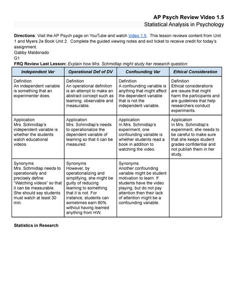 Assignment AP Psych Review Video 1.5 - AP Psych Review Video 1 ...