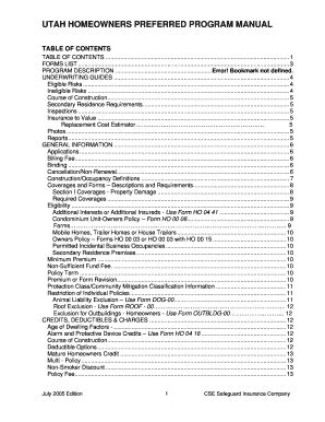 Fillable Online UTAH HOMEOWNERS PREFERRED PROGRAM MANUAL Fax Email ...