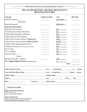 Fillable Online Alumni Reunion Printable Registration Form Fax Email ...