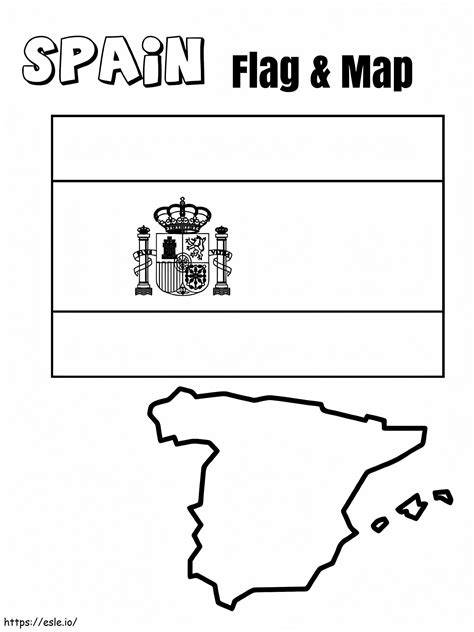 Spain Flag And Map coloring page