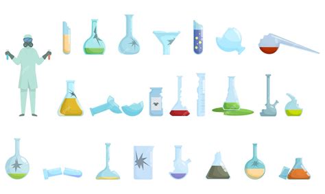 Premium Vector | Broken laboratory glassware icons set cartoon vector science medical test flask ...