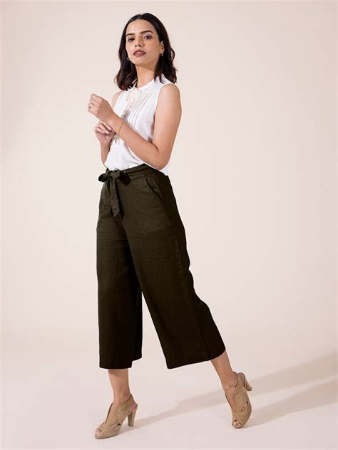 Olive Green Linen Blend Culottes – Go Colors India