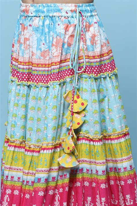 Buy Yellow Cotton Strappy Top With Tiered Lehenga & Net Dupatta Online ...