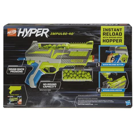 Nerf Hyper Impulse-40 Blaster, 30 Nerf Hyper Rounds, Spring-Open ...