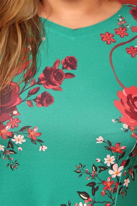Plus Size Ditsy Green Red Floral Dress Online in India | Amydus
