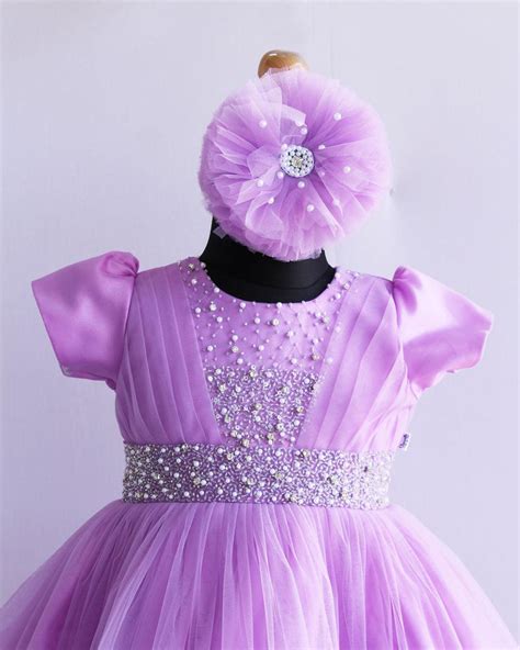 Lilac Shade Handwork Pleated Ruffles Floor Length Gown – Stanwells Kids