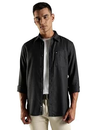 Tommy Hilfiger Men's Solid Regular Fit Shirts (F25JMWT049-2X_Black 46 ...
