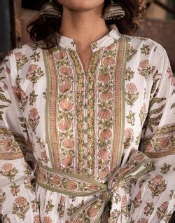 White Floral Print Cotton Kurti With Belt – South India Shopping Mall