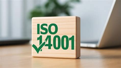 Bloco de madeira com certificação ISO 14001 marca de verificação verde ...