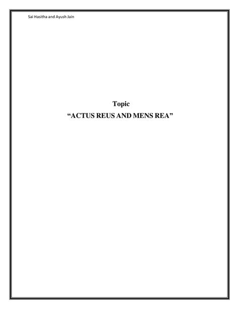 Topic Actus REUS AND MENS REA - Sai Hasitha and Ayush Jain Topic “ACTUS ...