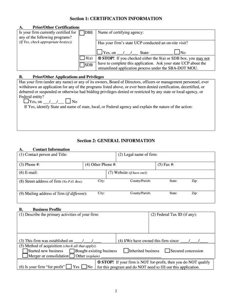 Disadvantaged Business Enterprise Certification Application - Blank ...