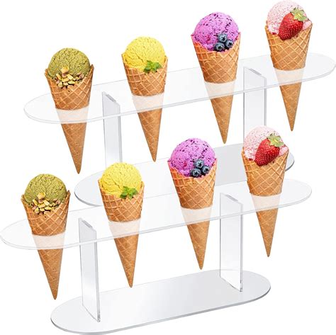 Buy 2 Pieces Ice Cream Cone Holder 4 Holes Clear Acrylic Ice Cream ...