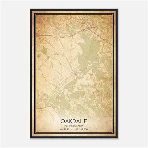 Vintage Oakdale Pennsylvania Map Poster, Oakdale PA City Road Wall Art ...