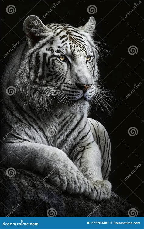 Menacing Stare of a White Bengal Tiger. Black and White Closeup ...