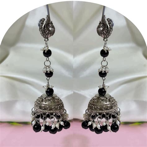 Dhirish International Heritage Oxidised Plated Beads Jhumki Earrings ...