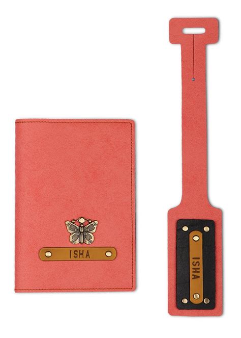 Get Customized Vegan Leather Passport Cover & Luggage Tag Combo - Peach ...