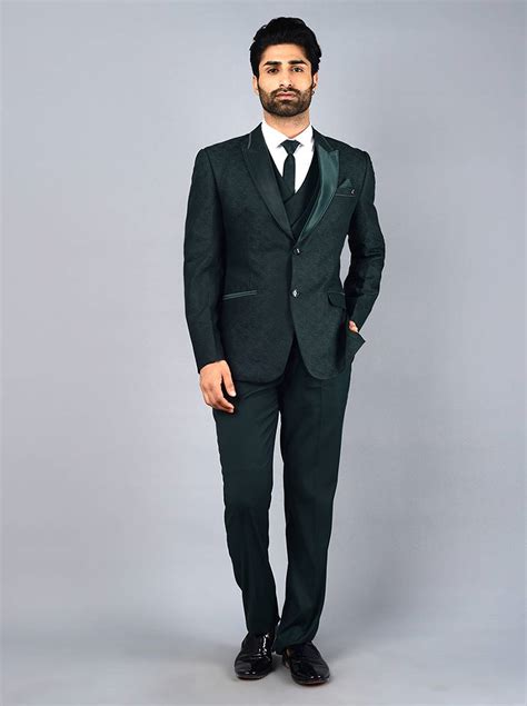 Bottle Green Suit for men - Self Design & Terry Rayon Regular Fit ...