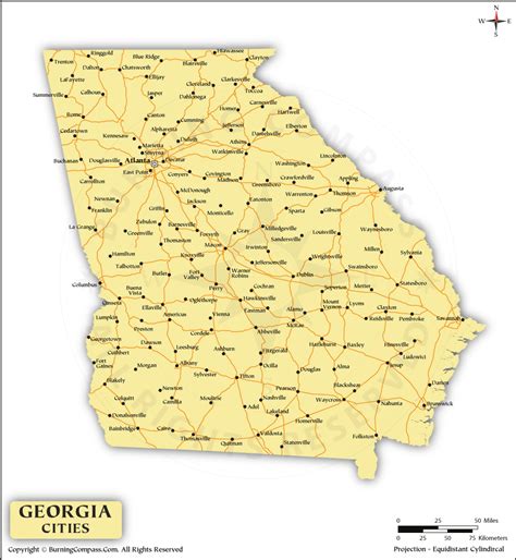 Free Printable Georgia City Map