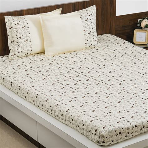King Size Embroidered Cotton Bed Cover Off-White Online in India | Nestasia
