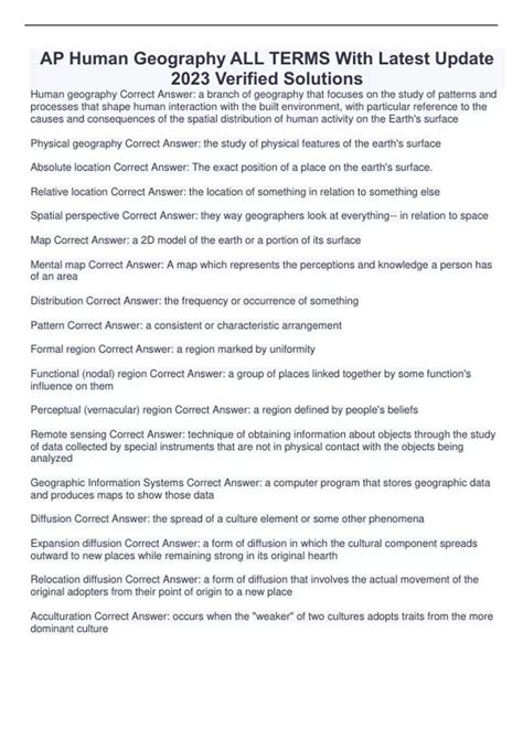 AP Human Geography ALL TERMS With Latest Update 2023 Verified Solutions ...