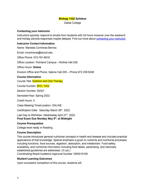 2022SP BIOL 1322 82301 - Biology 1322 Syllabus Dallas College ...