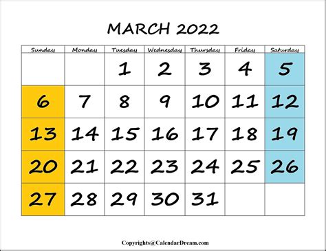 Printable March 2022 Calendar With Holidays in PDF Word | Calendar Dream