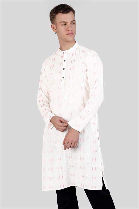 Cosmos Pink Textured Premium Cotton Designer Kurta Set For Men