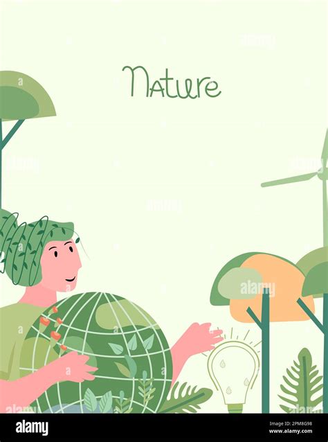 Lady cherishes verdant globe with affection. Vector art for Earth Day ...