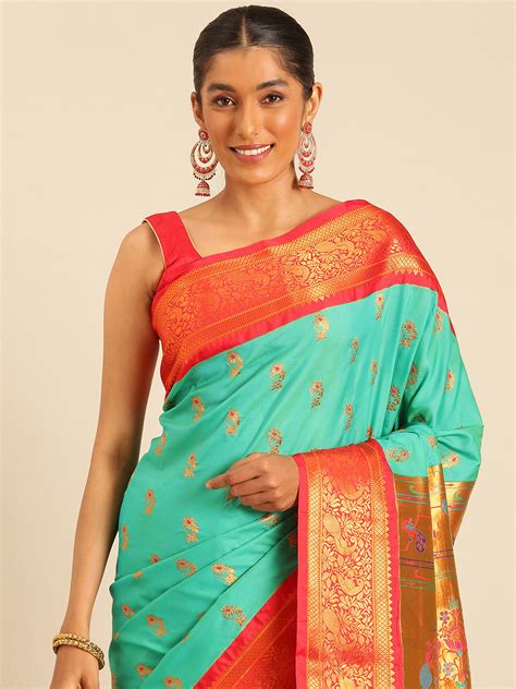Sonkali Sea Green & Red Soft Silk Peshwai Nath Paithani Saree – Varkala ...