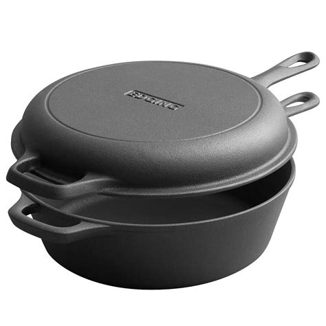 Buy EDGING CASTING 2-in-1 Pre-Seasoned Cast Iron Dutch Oven Pot with ...