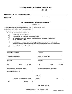 Fillable Online petition for adoption of adult - Warren County Fax ...