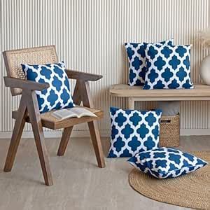 Buy HOMEMONDE Set Of 5 Cushion Covers 16X16 Inches With Quatrefoil ...