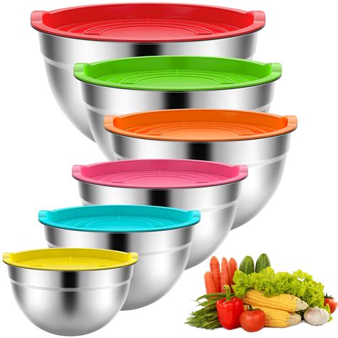 Stainless Steel Mixing Bowls Set, TINANA 6 PCS Mixing Bowls with Lids ...