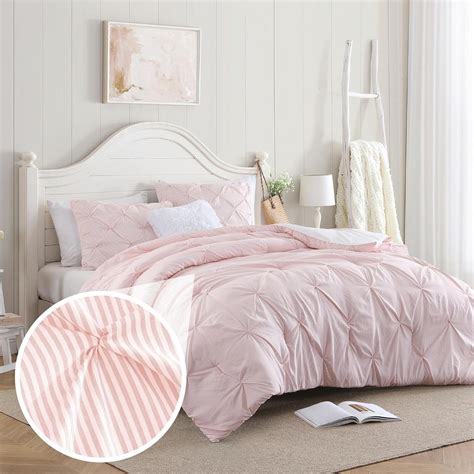 Amazon.com: Swift Home Pinstripe Twin/Twin XL Peach Pink Comforter Set ...